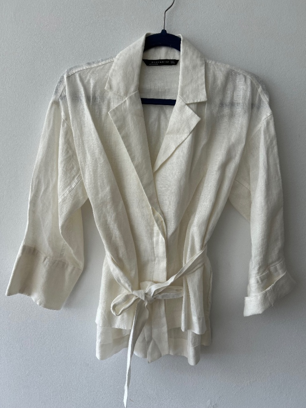 EXC ZARA White Linen Belted Minimalist Jacket Small